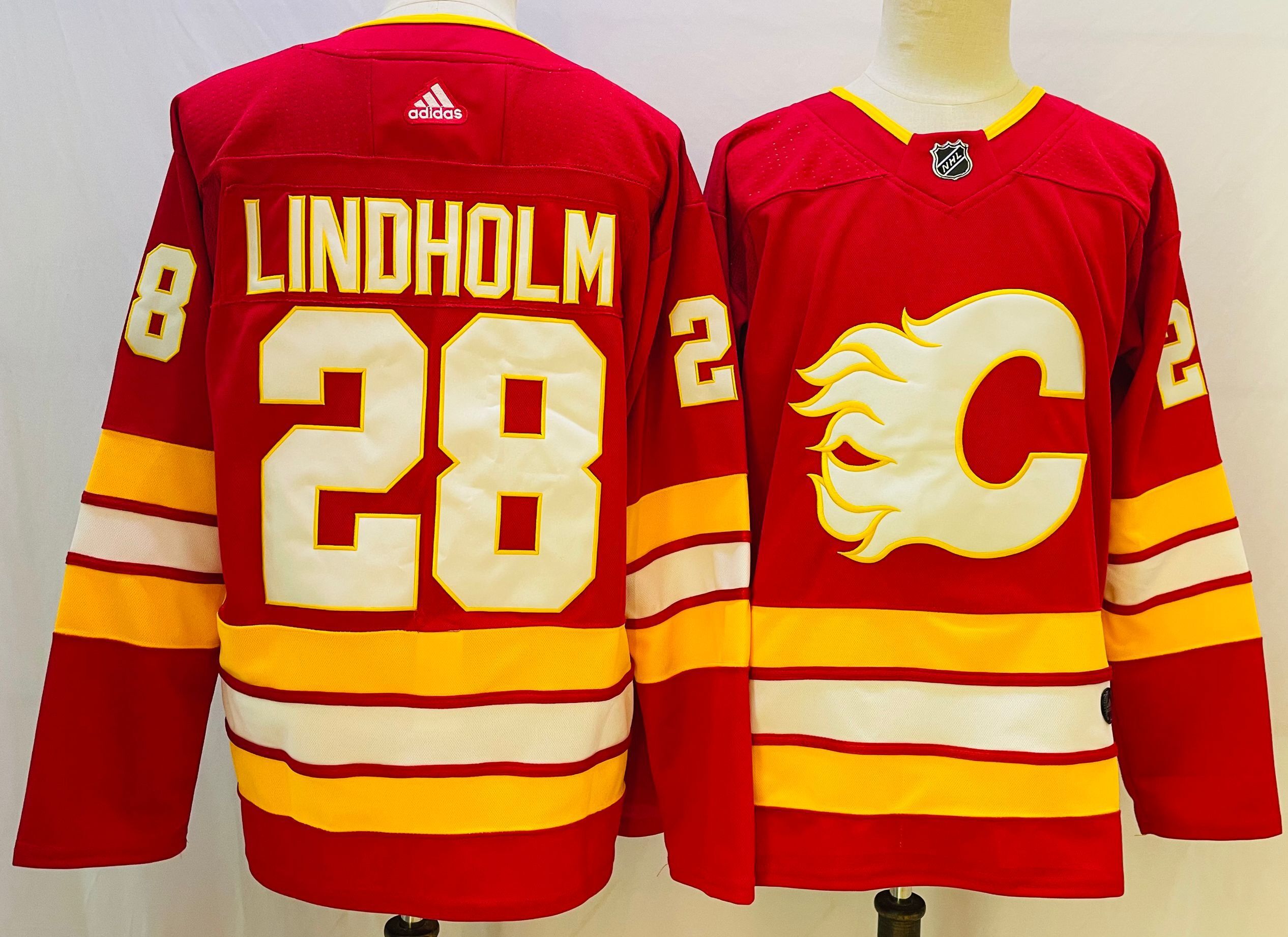 Men Calgary Flames #28 Lindholm Red Throwback 2022 Adidas NHL Jersey
